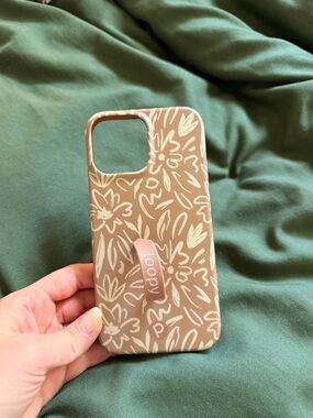 Loopy Case Tan Floral Phone Case with Pink Loop Grip